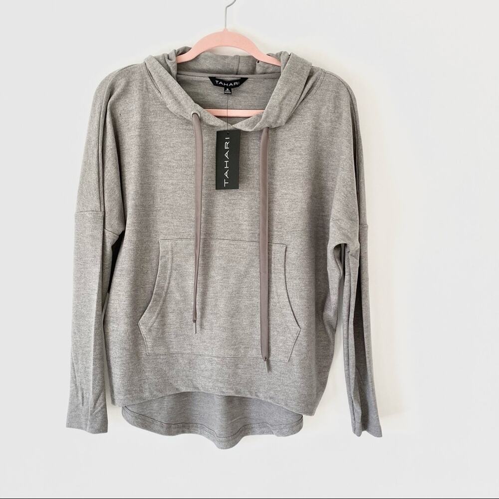 Tahari NWTs Light Gray Stretchy Soft Hoodie Sweatshirt small